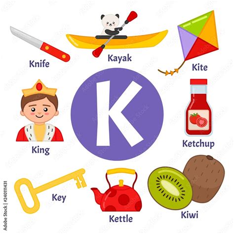 Vector cute kids animal alphabet. Letter K. Set of cute cartoon illustrations. Stock Vector ...