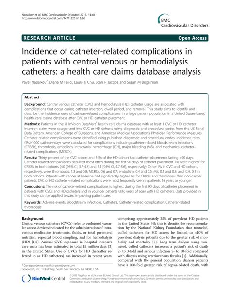 (PDF) Incidence of catheter-related complications in patients with central venous or ...