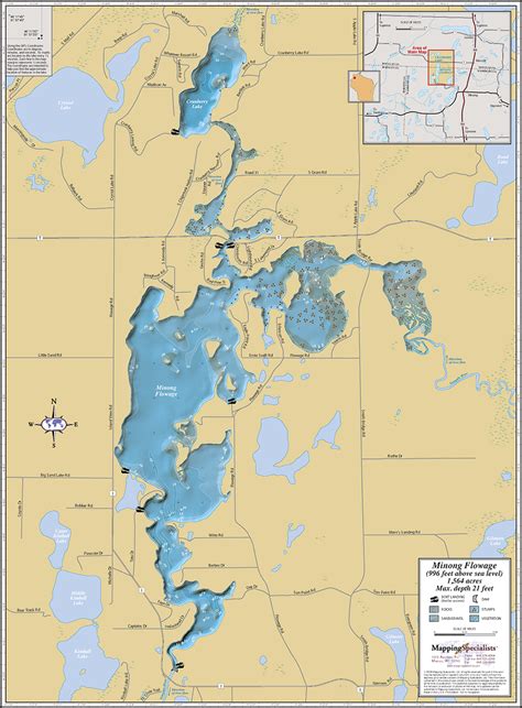 Minong Flowage Wall Map