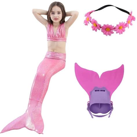 girls swimmable mermaid tails with monofin children mermaid tail for children monofins kids ...