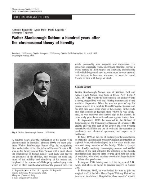 (PDF) Walter Stanborough Sutton: a hundred years after the chromosomal theory of heredity