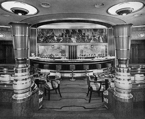 First Class forward cocktail bar, RMS Queen Mary | Art deco, Queen mary, Deco