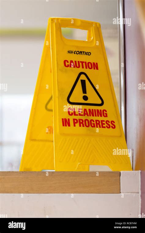 A cleaning in progress sign Stock Photo - Alamy