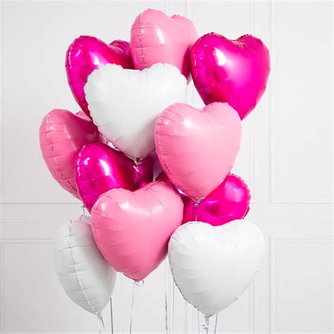 inflated one dozen pink and white heart foil balloons by bubblegum ...