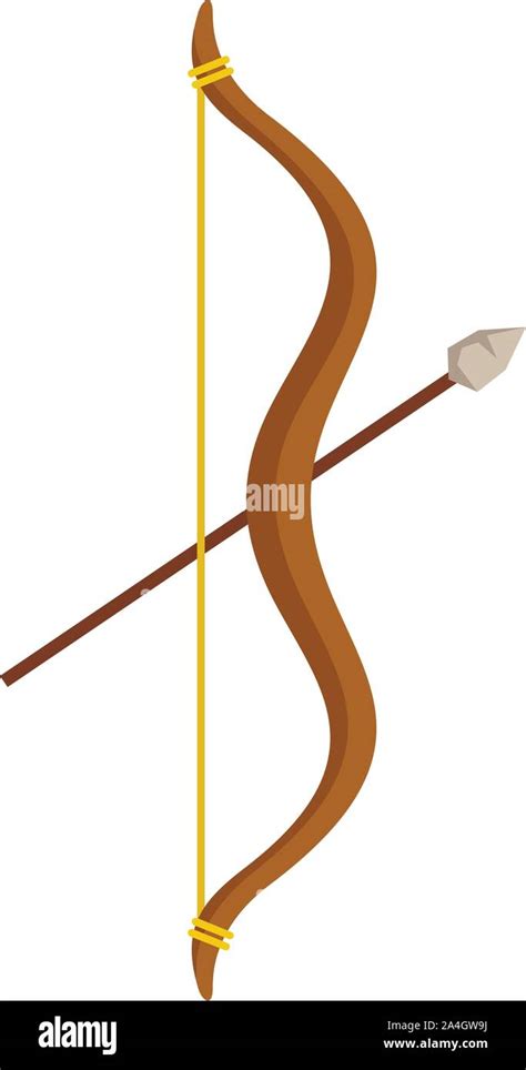 Stone age bow arrow icon. Flat illustration of stone age bow arrow ...