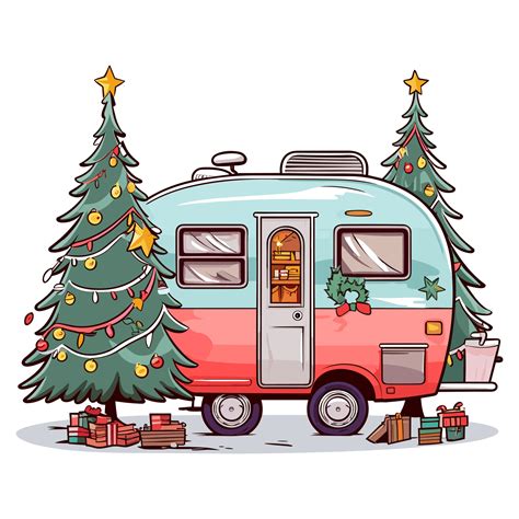 Christmas Camper with Christmas Tree and Christmas Lights, Christmas ...
