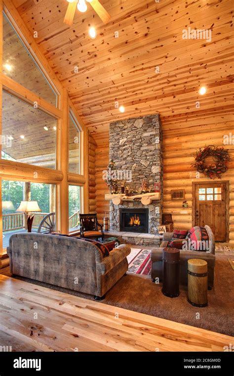 Log Cabin Interior Fireplace