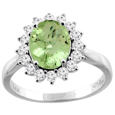 Piera - 14K White Gold Natural Peridot Ring Oval 9x7 mm Diamond Accents, size 10 - Walmart.com ...