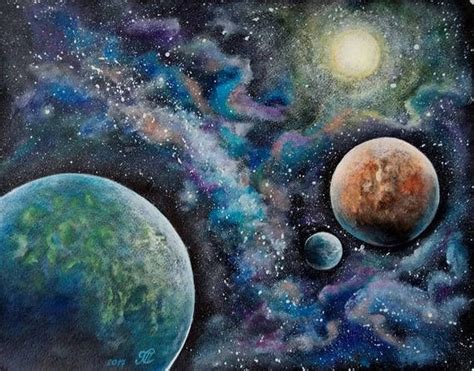 Space painting acrylic painting on watercolor paper