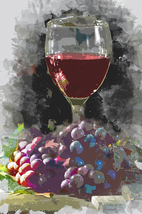 Glass of Wine and a Mound of Grapes in the Wine Cellar by Elaine Plesser | Grapes painting, Wine ...