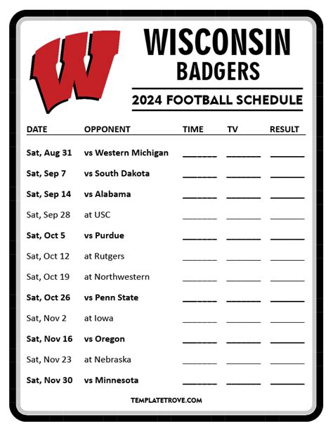 Printable 2024 Wisconsin Badgers Football Schedule