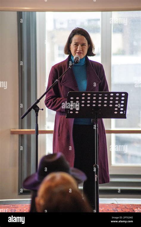 London, UK - March 8, 2023: Catherine West MP delivering a speech at the Royal Albert Hall in ...