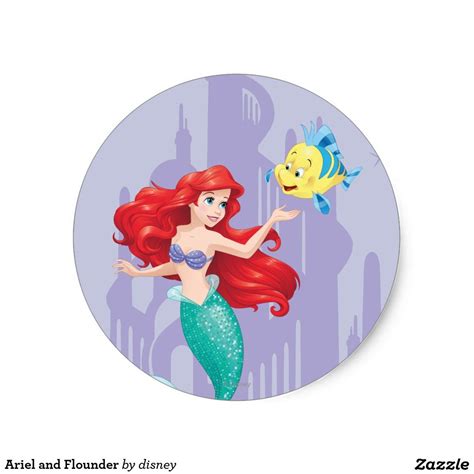 Ariel and Flounder Classic Round Sticker | Zazzle.com | Ariel and ...