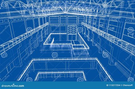 Warehouse Sketch. 3d Illustration Stock Illustration - Illustration of line, icon: 113217254