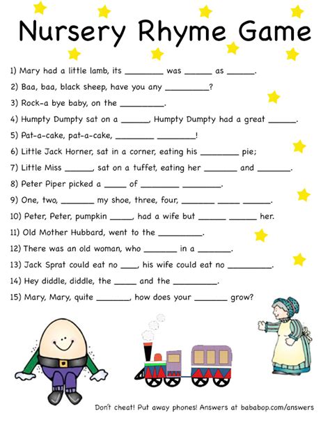 Free Printable Baby Shower Nursery Rhyme Game