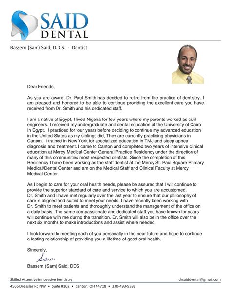 Patient Welcome letter Canton OH, Bassem S. Said, DDS General ...