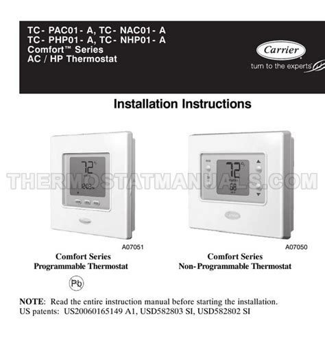 Carrier Thermostat Instructions Manual