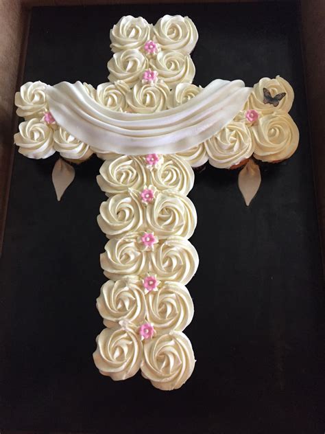 Cross pull apart cupcake cake with butterfly. Baptism, Communion ...