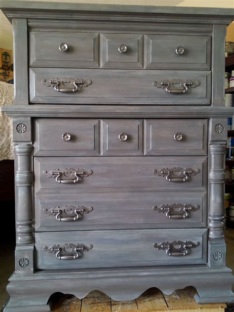 Painted Furniture - Chunky dresser - layered colors. Gray, light blue ...