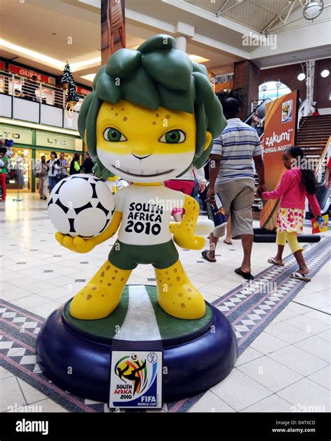 The mascot of the FIFA World Cup 2010, Zakumi, a leopard in soccer wear ...