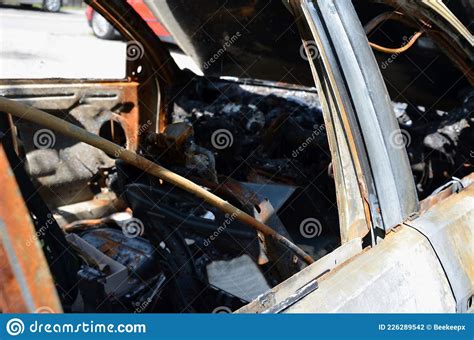 Wreck of a Burned Out Car after an Accident. Stock Photo - Image of damage, abandoned: 226289542