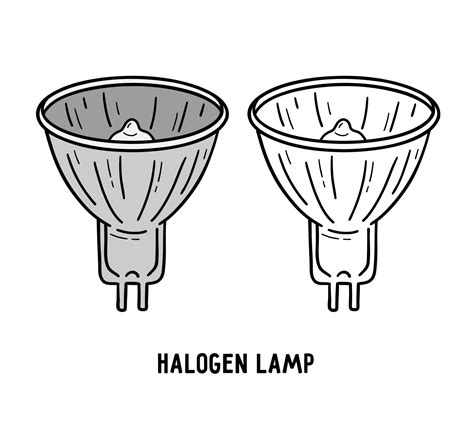 Halogen tungsten lamp, incandescent light bulb icon in linear doodle ...