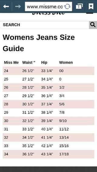 Miss Me Jeans measurements | Miss me size chart, Miss me, Country style ...