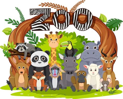 Zoo animals group in flat cartoon style 8615594 Vector Art at Vecteezy