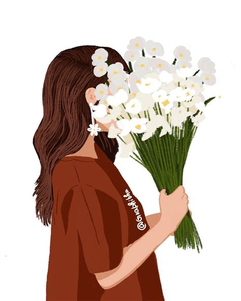White flower girl illustartion Woman Illustration, Digital Illustration ...