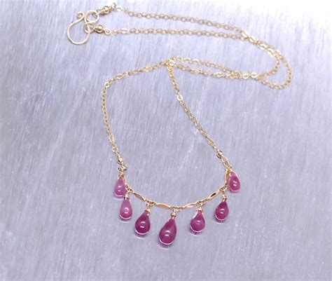 Pink Sapphire Necklace Natural Pink Sapphire Drops Sapphire - Etsy