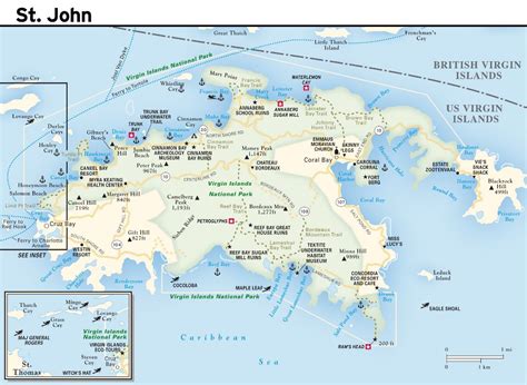 Large road map of St. John Island, US Virgin Islands with other marks | US Virgin Islands ...