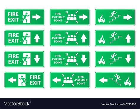 Emergency exit green signs fire exit fire Vector Image