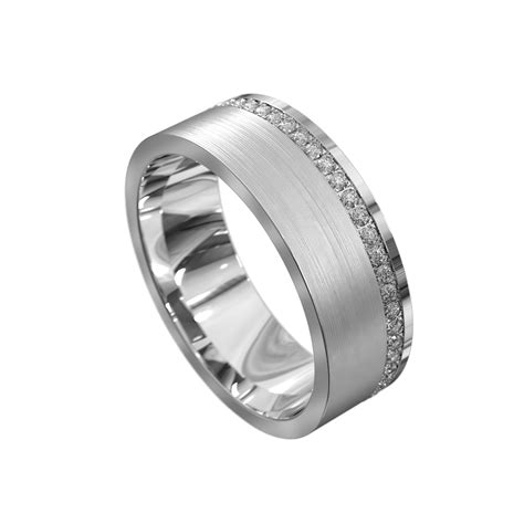 Brilliant White Gold Brushed and Polished Mens Wedding Ring