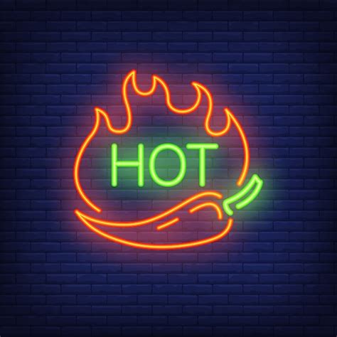 Free Vector | Hot chili neon sign with fire. night bright advertisement