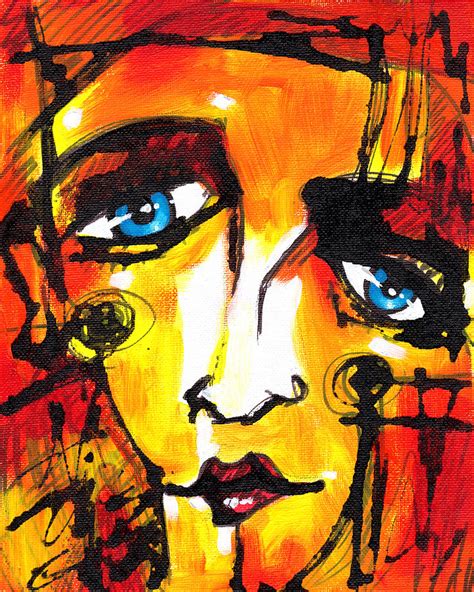 Red Abstract Face With Blue Eyes Painting by Chris Bradley