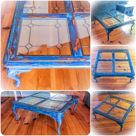 French Antique Coffee Table, leaded glass top coffee table, distressed, blue, sh… | Shabby chic ...