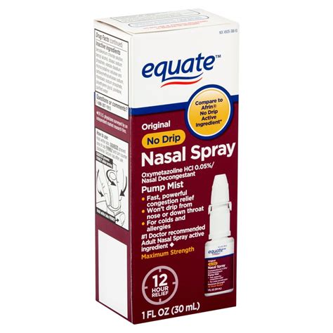 Equate No Drip Nasal Spray, Oxymetazoline HCl; Provides 12 Hour Nasal Congestion Relief, 1 fl oz ...