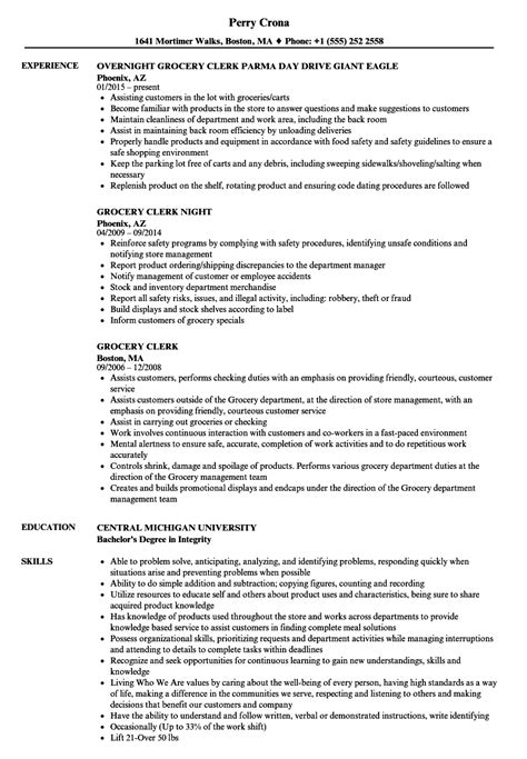 Grocery Clerk Resume Samples | Velvet Jobs