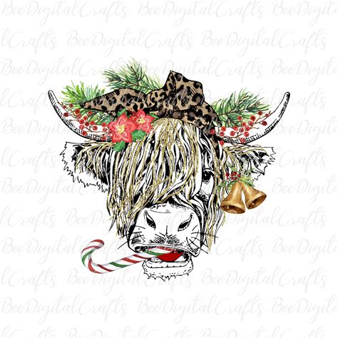 Christmas cow sublimation download Highland cow digital PNG | Etsy