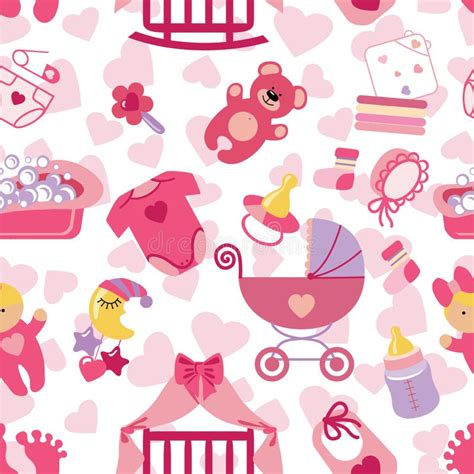 Newborn Baby Girl Seamless Pattern Stock Vector - Illustration of doll ...