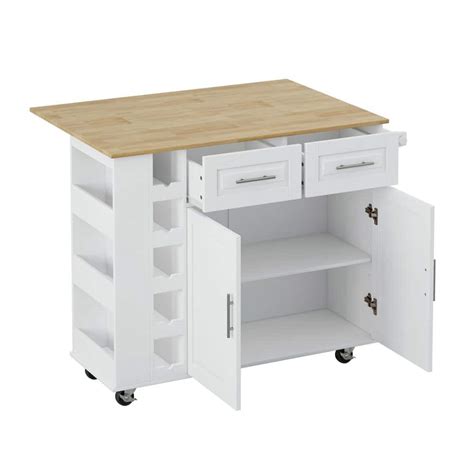 White Wood Kitchen Cart with Foldable Top, Drawers, Spice Rack, Towel ...