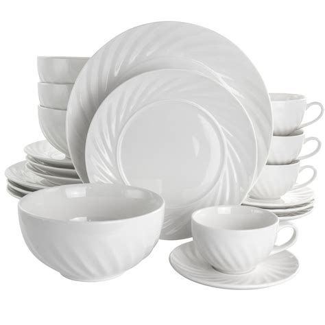 Elama Deluxe Clancy 20 Piece Porcelain Dinnerware Set in White - Walmart.com - Walmart.com