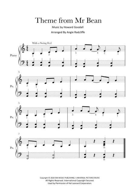 Mr. Bean Animated Series Theme (arr. Angie Radcliffe) by Howard Goodall Sheet Music for Piano ...