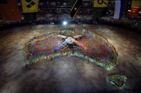 Performers create a map of Australia during the Opening Ceremony of the ...