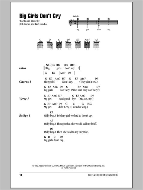 Big Girls Don't Cry by Frankie Valli & The Four Seasons - Guitar Chords ...