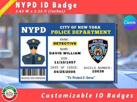 Police ID Badge NYPD ID Card first Responder Policía Birthday Party Police Wallet Card Pretend ...