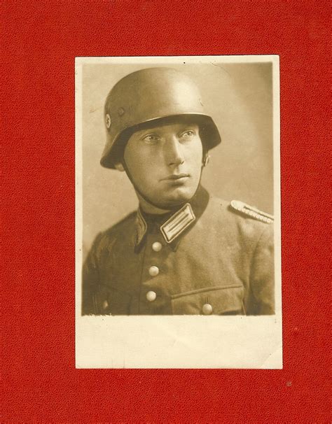 Portrait Photo: Occupation Studio Close Up Pic of Helmeted German Schutzpolizei Oberwachtmeister ...