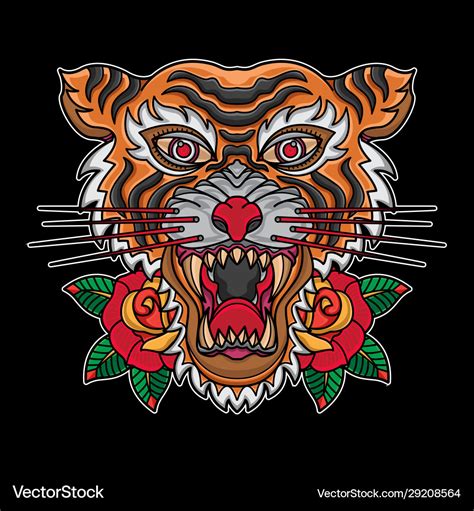 Old school traditional tiger head tattoos Vector Image