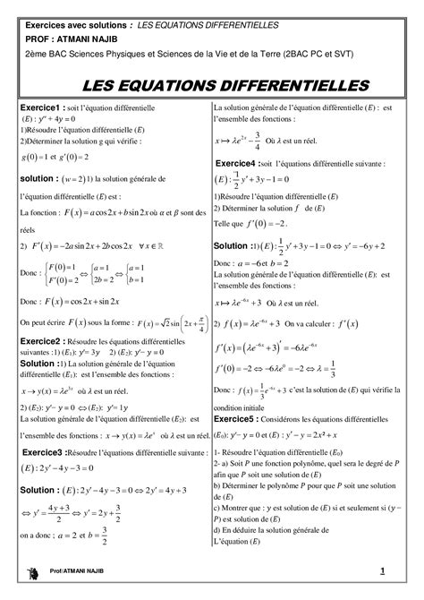 Exercices Équations Différentielles