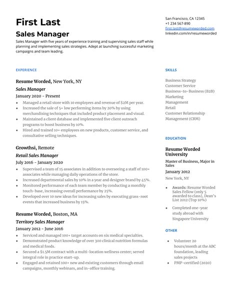 13 Sales Manager Resume Examples for 2022 | Resume Worded